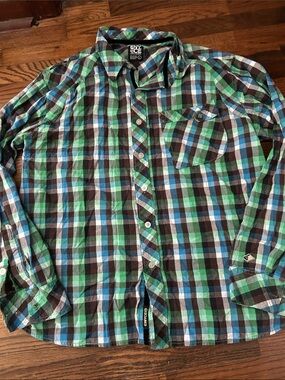 Enyce Men’s Green, Blue & Black Plaid Button-Down Shirt